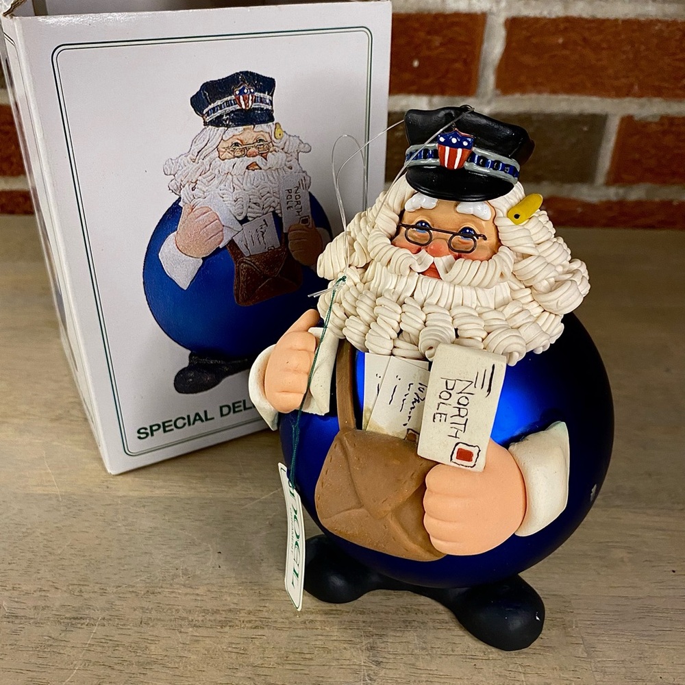 Dept.‎ 56 Special Delivery Santa Noel 5” Figurine Blue Round Christmas Ornament